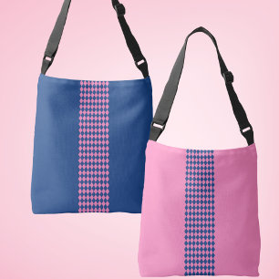 French Blue and Pink Diamond stripe Cross Body Bag
