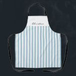 French Blue and White Awning Stripes with Name Apron<br><div class="desc">A personalised apron makes a wonderful gift for friends or family. This design has French blue and white vertical stripes and a text template spelling out your desired name or other text. It's available in a variety of popular colours.</div>