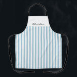 French Blue and White Awning Stripes with Name Apron<br><div class="desc">A personalised apron makes a wonderful gift for friends or family. This design has French blue and white vertical stripes and a text template spelling out your desired name or other text. It's available in a variety of popular colours.</div>