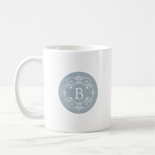 French Blue and White Decorative Monogram Coffee Mug