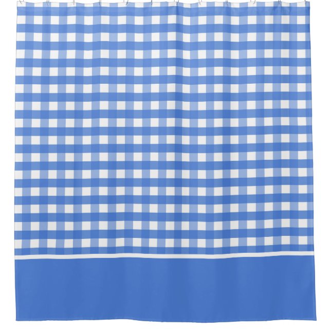 French Blue and White Gingham Checks Shower Curtain (Front)
