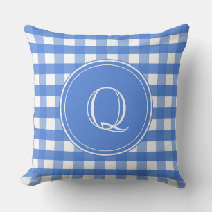 French Blue and White Gingham Cushion
