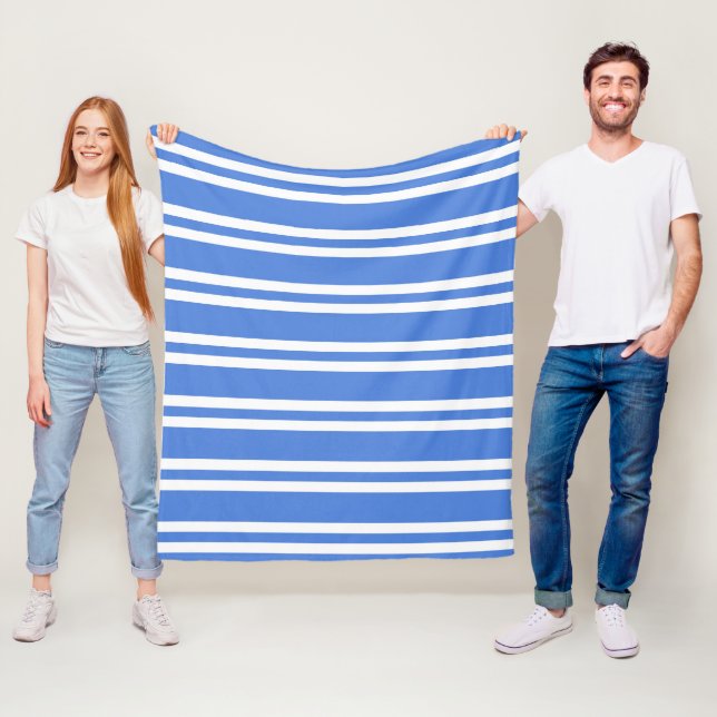 French Blue and White Stripes Fleece Blanket (In Situ)