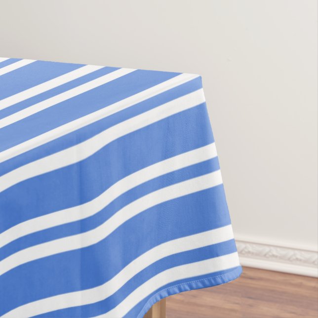 French Blue and White Stripes Tablecloth (In Situ)