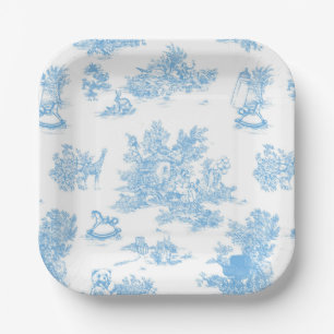 French Blue and White Toile de Jouy Baby Shower Paper Plate