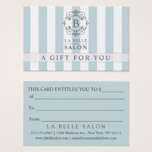 French Blue Awning Stripes Gift Card with Monogram
