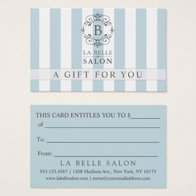 French Blue Awning Stripes Gift Card with Monogram (Front & Back)