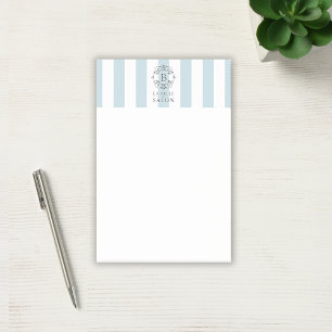 French Blue Awning Stripes with Business Monogram Post-it Notes