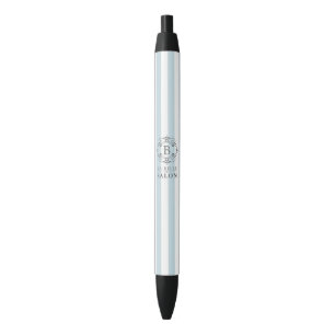 French Blue Awning Stripes with Monogram Logo Black Ink Pen