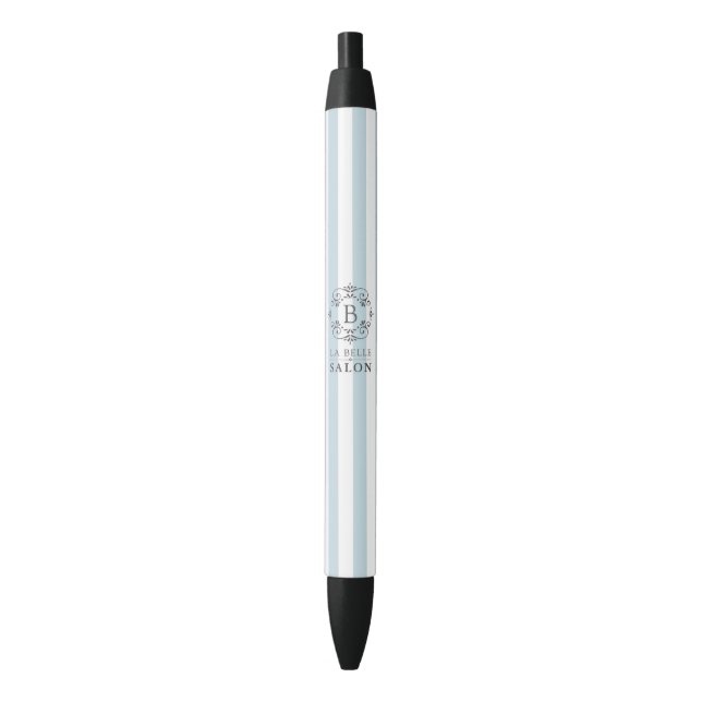 French Blue Awning Stripes with Monogram Logo Black Ink Pen (Front Vertical)
