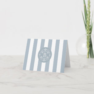 French Blue Awning Stripes with Monogram Note Card