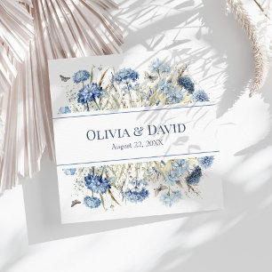 French Blue Boho Garden Flowers  Wedding Napkins