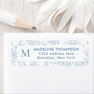 French Blue Botanical Toile Monogram Address