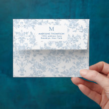 French Blue Botanical Toile Monogram Address