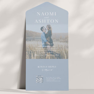 French Blue   Brushed Overlay Wedding All In One Invitation