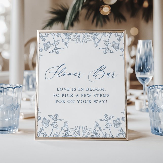 French Blue Chinoiserie Floral Bridal Flower Bar Poster (Creator Uploaded)