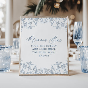 French Blue Chinoiserie Floral Bridal Mimosa Bar Poster