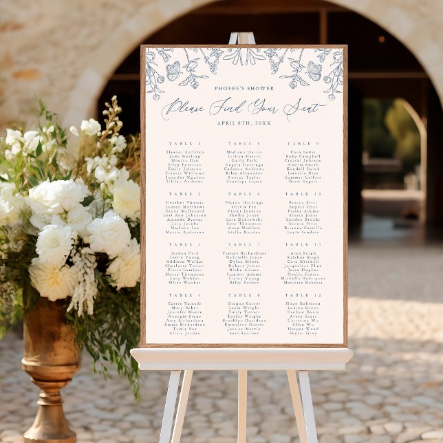 French Blue Chinoiserie Floral Bridal Seating Poster (Creator Uploaded)