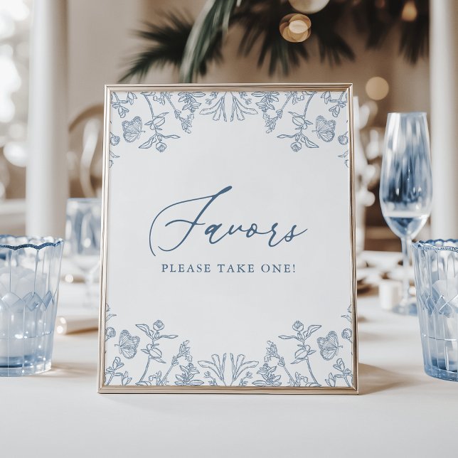 French Blue Chinoiserie Floral Bridal Shower Favou Poster (Creator Uploaded)