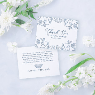 French Blue Chinoiserie Floral Bridal Shower Flat Thank You Card