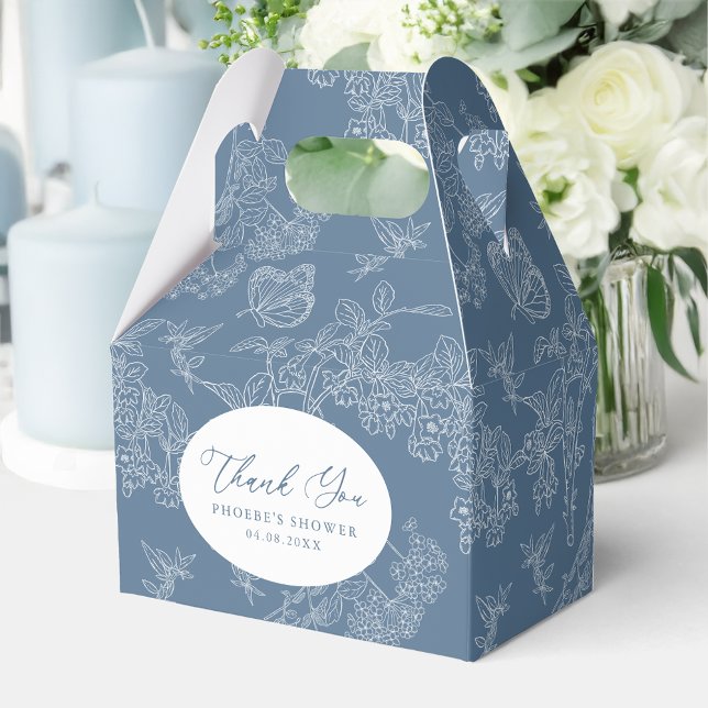 French Blue Chinoiserie Floral Bridal Shower Gable Favour Box (Creator Uploaded)