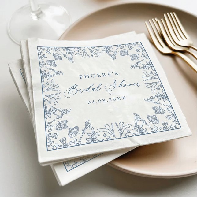 French Blue Chinoiserie Floral Bridal Shower Napkin (Creator Uploaded)