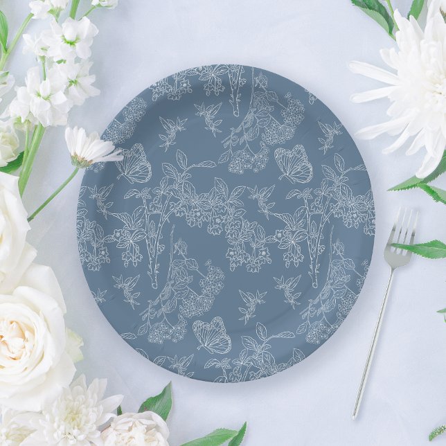 French Blue Chinoiserie Floral Bridal Shower Paper Plate (Creator Uploaded)