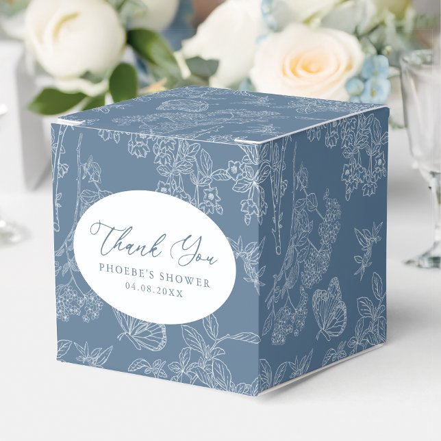 French Blue Chinoiserie Floral Bridal Square Favour Box (Creator Uploaded)