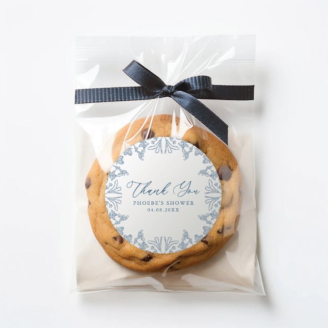 French Blue Chinoiserie Floral Bride Favour Sticke Classic Round Sticker (Creator Uploaded)