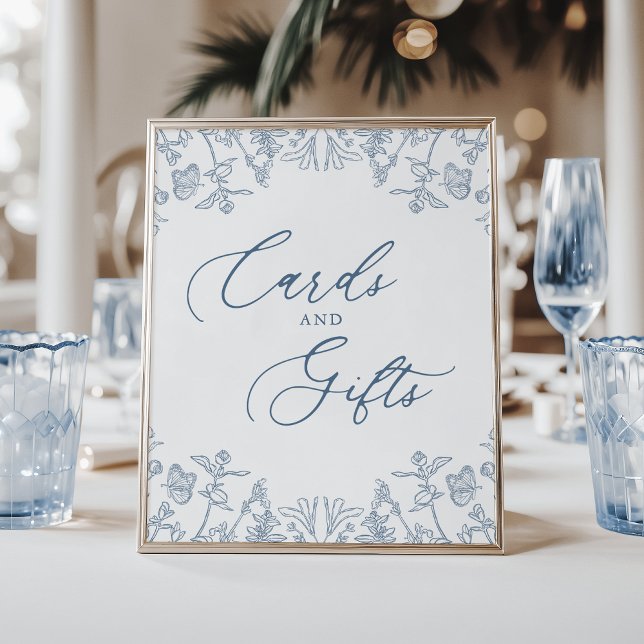 French Blue Chinoiserie Floral Cards and Gifts Poster (Creator Uploaded)