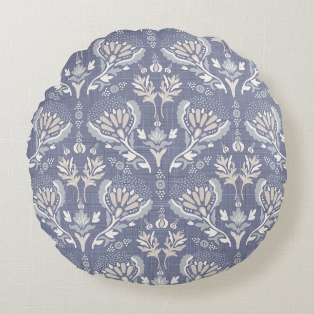 French blue damask, shabby chic. round cushion (Front)