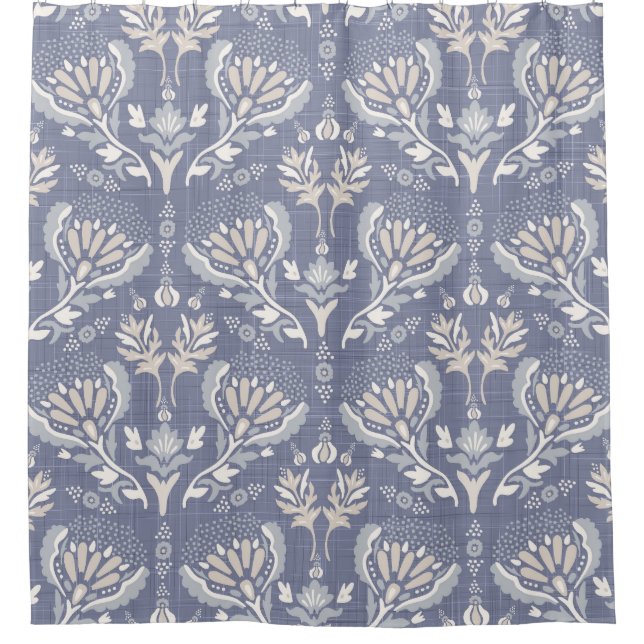 French blue damask, shabby chic. shower curtain (Front)
