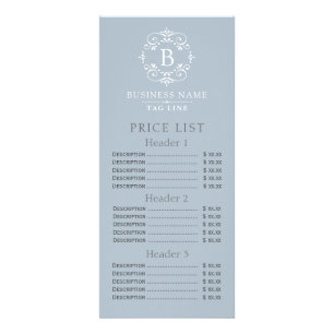 French Blue Elegant Monogram Price List Rack Card
