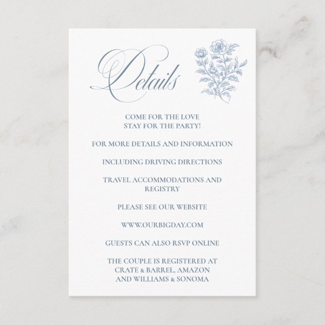 French Blue Enclosure Card Details (Front)