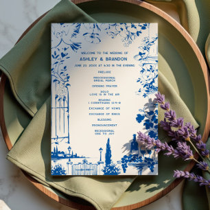 French Blue European Garden Whimsical Wedding Programme