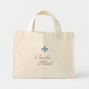 French Blue Fleur de Lis Bridesmaid Initial Mini Tote Bag