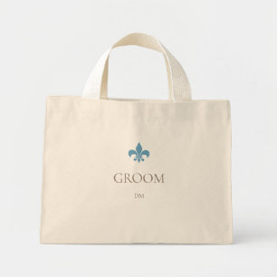 French Blue Fleur de Lis Groom Initial Monogram Mini Tote Bag