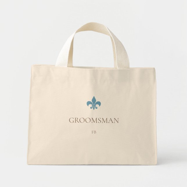 French Blue Fleur de Lis Groomsman Initial Mini Tote Bag (Front)