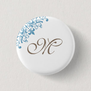 French Blue Fleur de Lis Initial Script Monogram B 3 Cm Round Badge