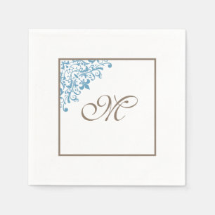 French Blue Fleur de Lis Initial Script Monogram Napkin