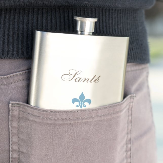 French Blue Fleur de Lis Santé Wedding Favour  Hip Flask (In Situ)