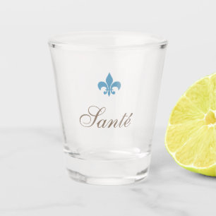 French Blue Fleur de Lis Santé Wedding Favour Shot Glass