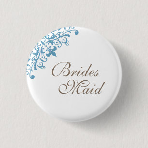 French Blue Fleur de Lis Script Bridesmaid 3 Cm Round Badge