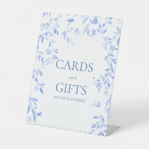 French Blue Floral Botanical Wedding Cards & Gifts Pedestal Sign