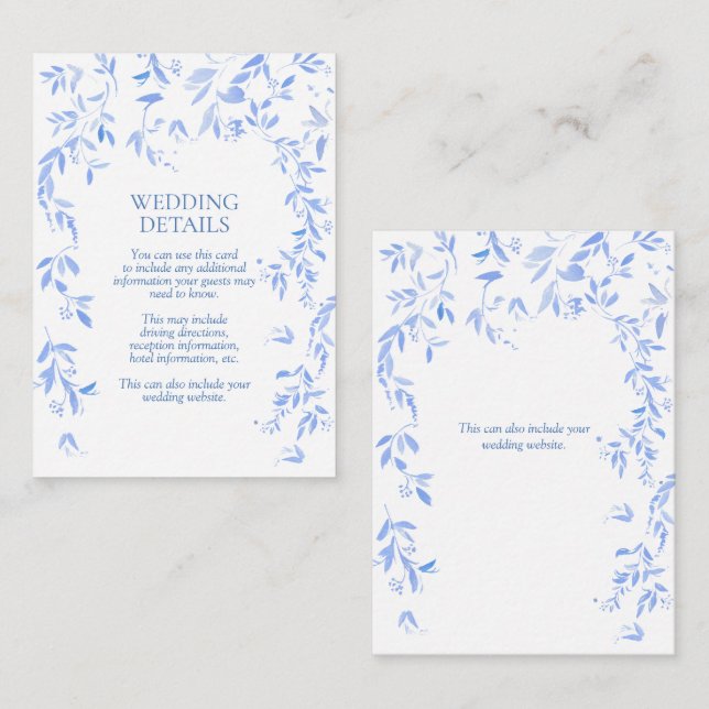 French Blue Floral Botanical Wedding Details Enclosure Card (Front/Back)