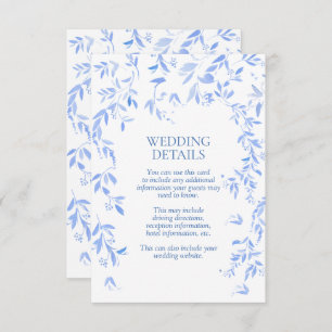 French Blue Floral Botanical Wedding Details Enclosure Card