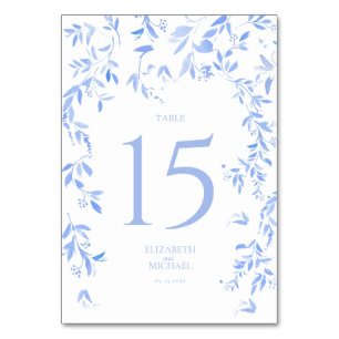 French Blue Floral Botanical Wedding Reception Table Number