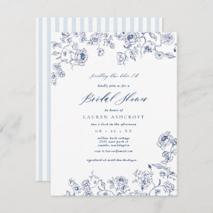 French Blue Floral Bridal Shower Party invitation