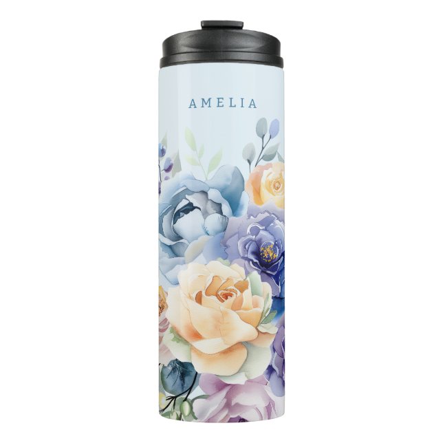 French Blue Floral Garden Thermal Tumbler (Front)
