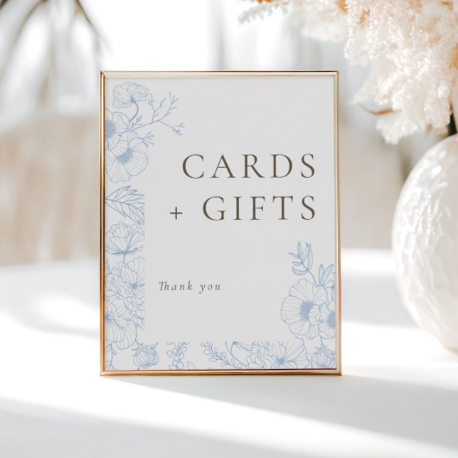 French Blue Floral Line Art Cards & Gifts Poster (Creator Uploaded)